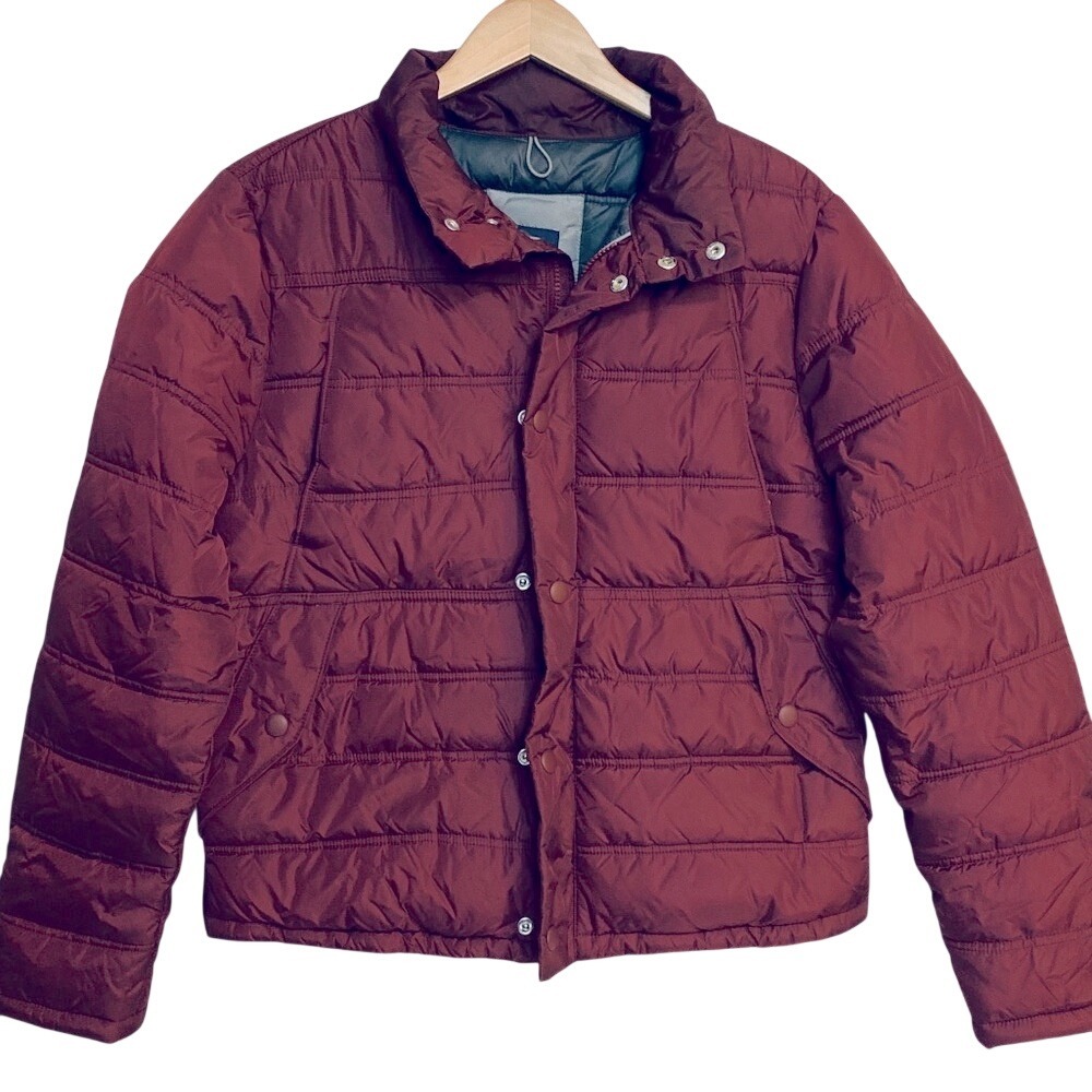 Gap Shiraz Burgundy Puffer Jacket Mens Small Quilted‎ Full Zip Snap HOL14